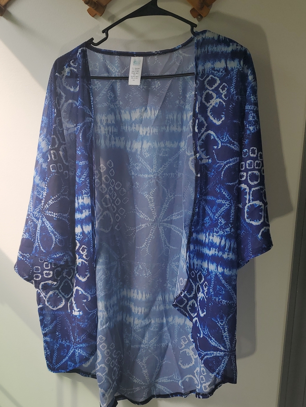Blue Printed Sheer Kimono Cardigan - Women Tops